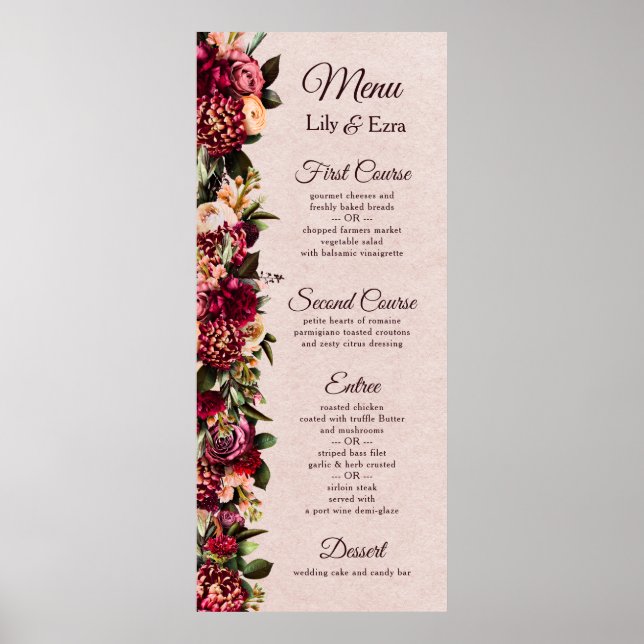 Burgundy and Blush Floral Poster (Front)