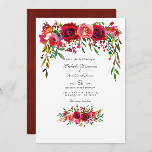 Burgundy and Blush Floral QR Code RSVP Wedding Invitation