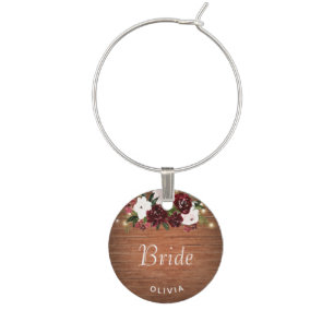 Burgundy and Blush Floral Rustic Bride Wedding Wine Charm