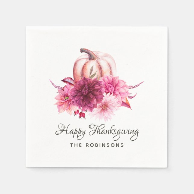 Burgundy and Blush Floral Thanksgiving Party Napkins (Front)