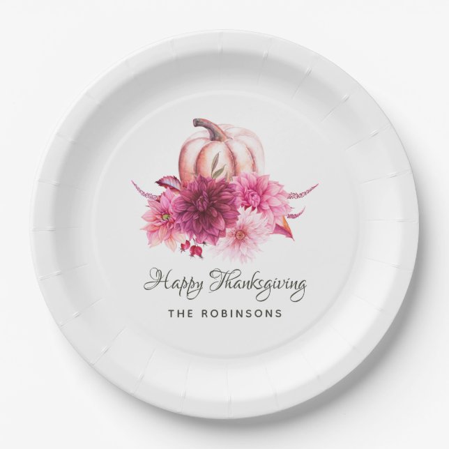 Burgundy and Blush Floral Thanksgiving Party Paper Plates (Front)
