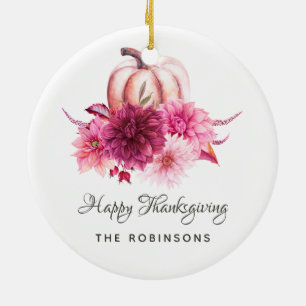 Burgundy and Blush Floral Thanksgiving Photo Ceramic Ornament