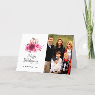 Burgundy and Blush Floral Thanksgiving Photo Holiday Card