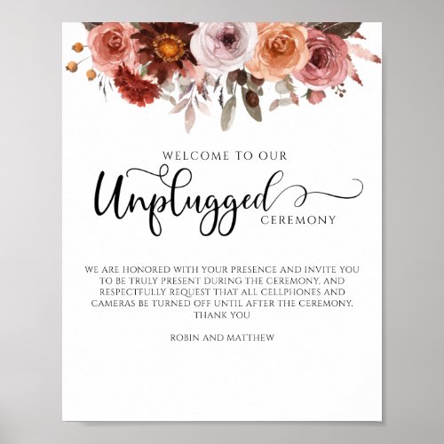 Burgundy and Blush Floral Unplugged Ceremony Sign