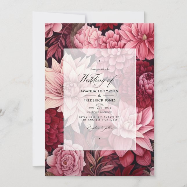 Burgundy and Blush Floral Wedding Invitation (Front)