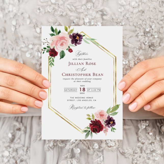 Burgundy and blush floral wedding invitation (Creator Uploaded)