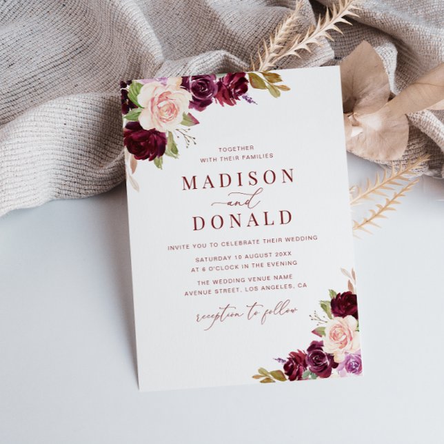 burgundy and blush floral wedding invitation (Creator Uploaded)