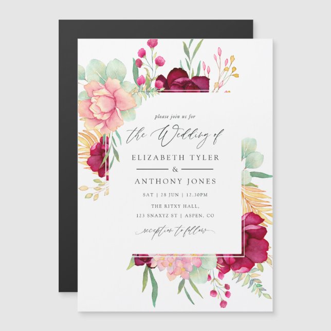 Burgundy and Blush Floral Wedding Magnetic Invitation (Front/Back)