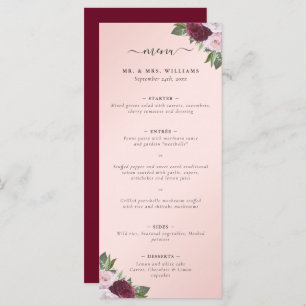Burgundy and Blush Floral Wedding Menu