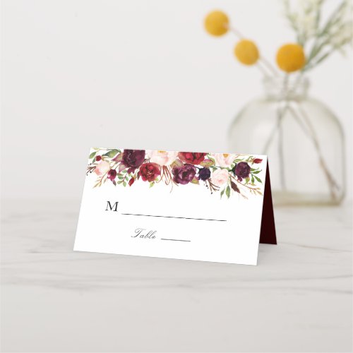 burgundy and blush floral wedding place card