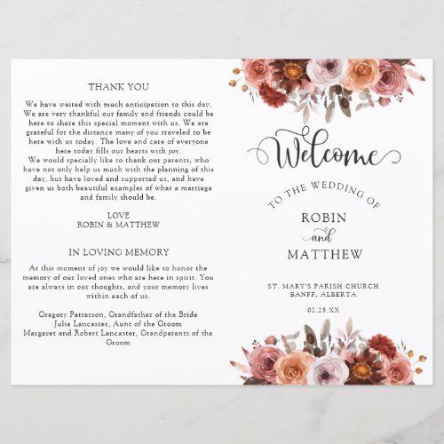 Burgundy and Blush Floral Wedding Program