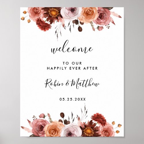 Burgundy and Blush Floral Wedding Welcome Sign
