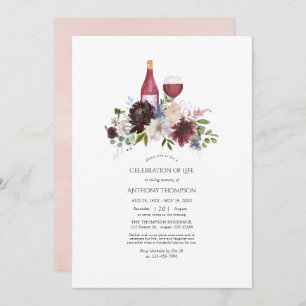 Burgundy and Blush Floral Wine Celebration of Life Invitation