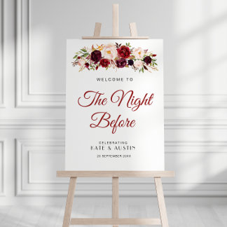 burgundy and blush flowers the night before sign
