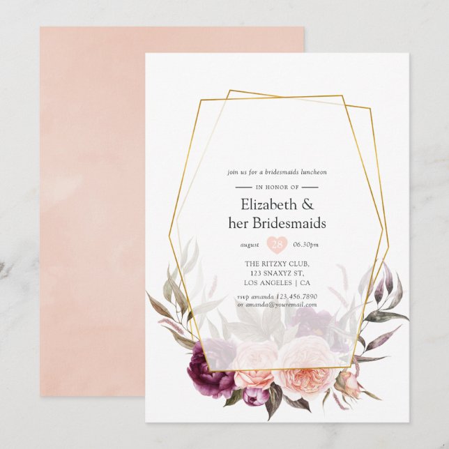 Burgundy and Blush Geometric Bridesmaids Luncheon Invitation (Front/Back)
