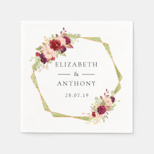 Burgundy and Blush Geometric Floral Wedding Napkins