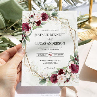 Burgundy and Blush Geometric Wedding Invitation
