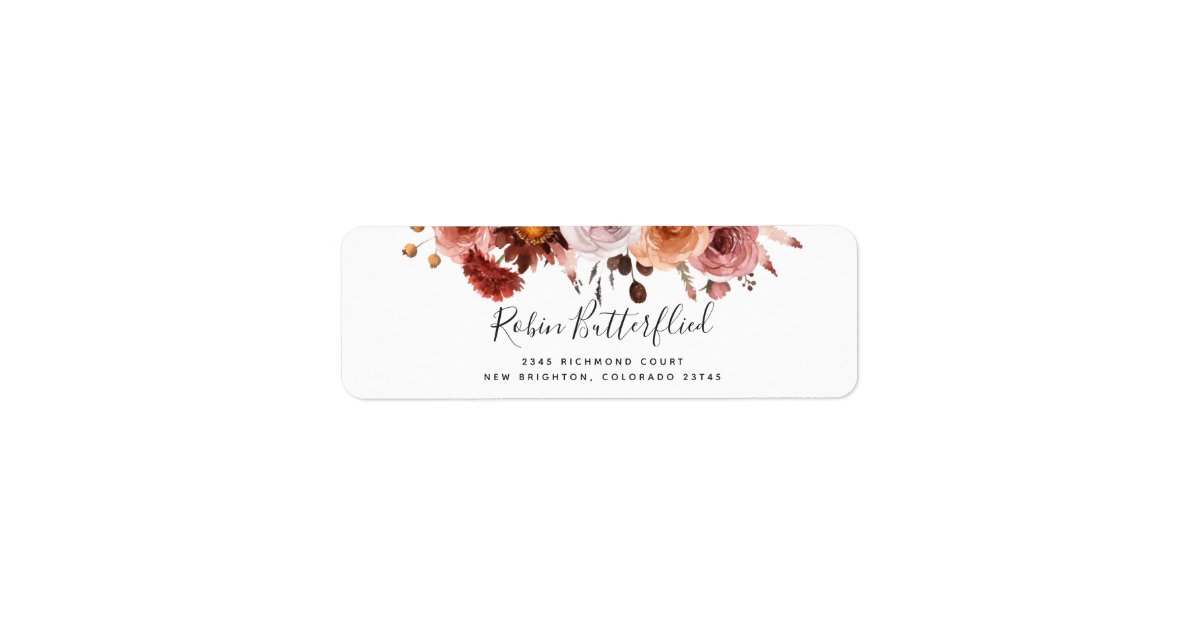 Burgundy and Blush Intricate Floral Return Address Label | Zazzle