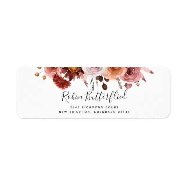 Burgundy and Blush Intricate Floral Return Address Label | Zazzle