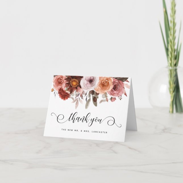 Burgundy and Blush Intricate Floral Thank You Card (Front)