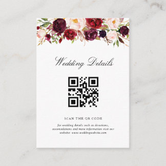burgundy and blush OR Code wedding details card