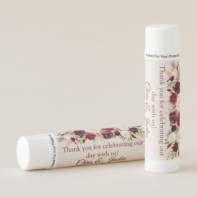 Burgundy and Blush Personalized Wedding Favors Lip Balm (Front)
