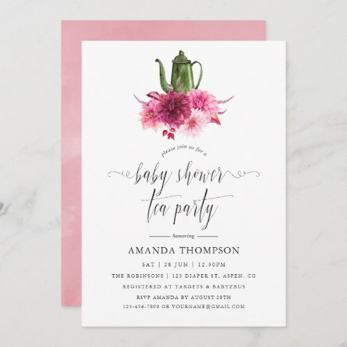 Burgundy and Blush Pink Baby Shower Tea Party Invitation