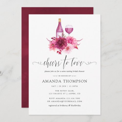 Burgundy and Blush Pink Bridal Shower Wine Tasting Invitation