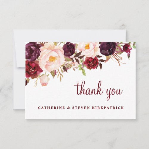 Burgundy and Blush Pink Floral Botanical Wedding Thank You Card