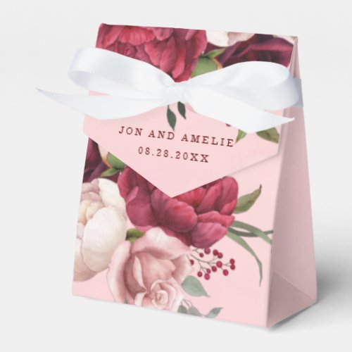 Burgundy and Blush Pink Floral Bouquet Wedding Favor Boxes