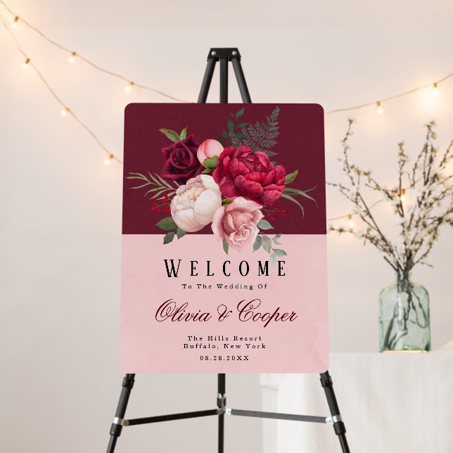 Burgundy and Blush Pink Floral Bouquet Wedding Foam Board (In Situ (Stand))