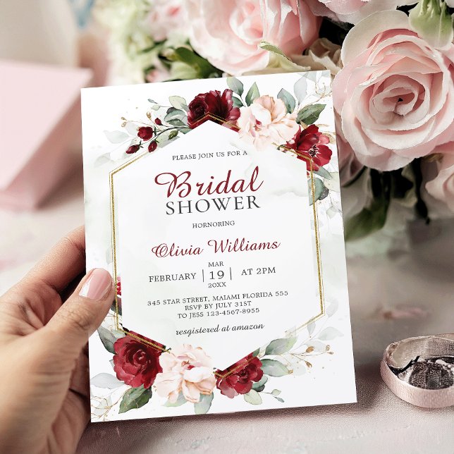 Burgundy and Blush Pink Floral Bridal Shower Invitation (Creator Uploaded)