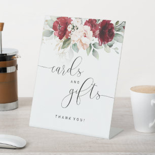 Burgundy and Blush Pink Floral Cards and Gifts Pedestal Sign