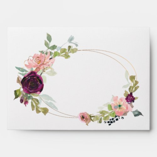 Burgundy and Blush Pink Floral Decorated Envelope