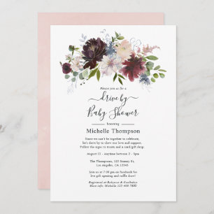 Burgundy and Blush Pink Floral Drive By Shower Invitation