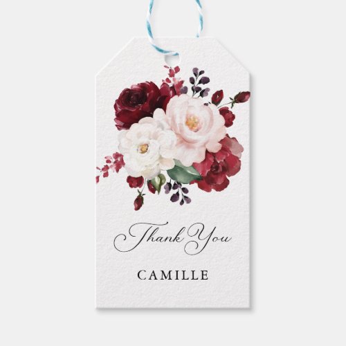 Burgundy and Blush Pink Floral Favor Gift Tags