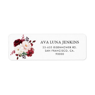 Burgundy and Blush Pink Floral Return Address Label