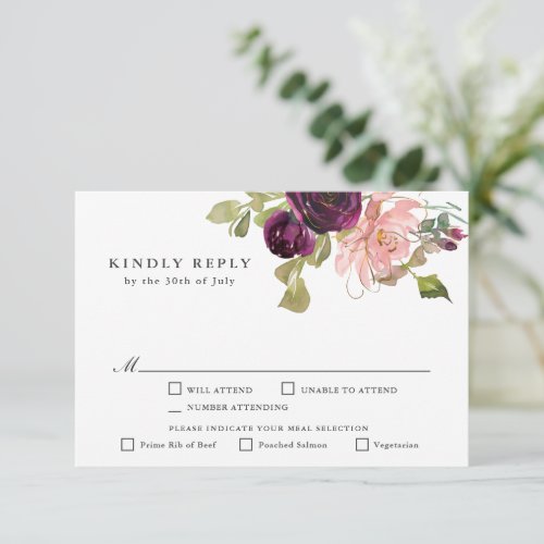 Burgundy and Blush Pink Floral RSVP with Entrees
