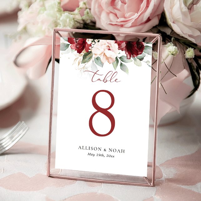 Burgundy and Blush Pink Floral Seating Table Card (Creator Uploaded)