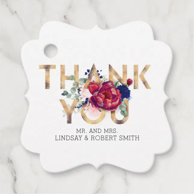 Burgundy and Blush Pink Floral Thank You Favor Tags | Zazzle