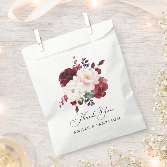 Burgundy and Blush Pink Floral Wedding Favor Bag (Clipped)
