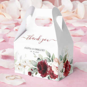 Burgundy and Blush Pink Floral Wedding Favor Boxes