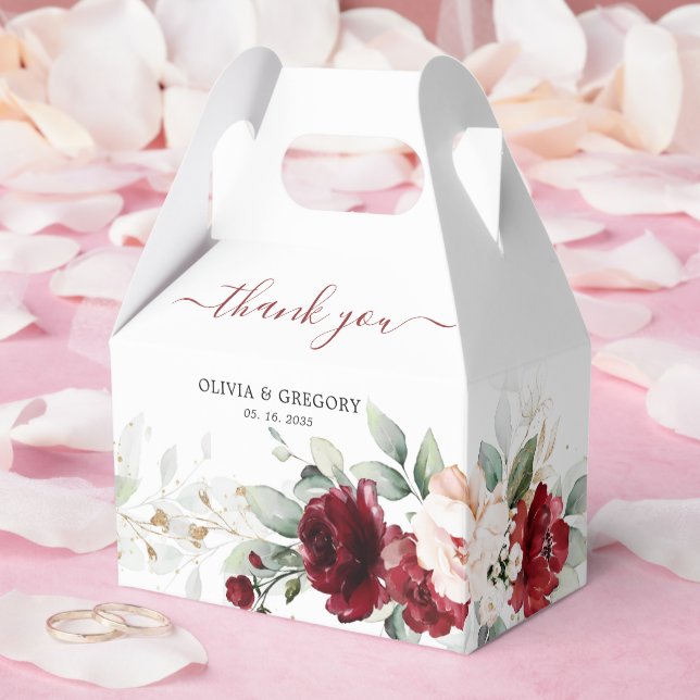 Burgundy and Blush Pink Floral Wedding Favor Boxes (Wedding)