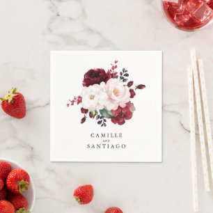 Burgundy and Blush Pink Floral Wedding Paper Napkins