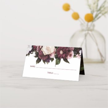 Burgundy And Blush Pink Floral Wedding Place Card by dmboyce at Zazzle