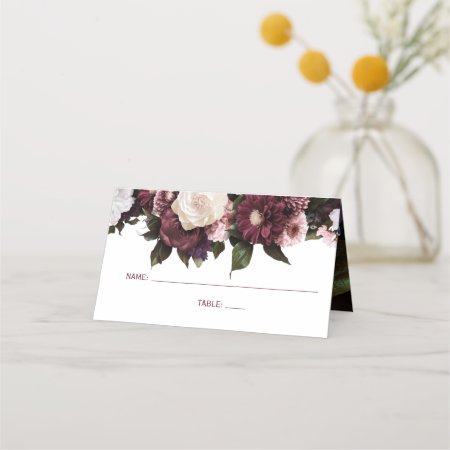 Burgundy And Blush Pink Floral Wedding Place Card