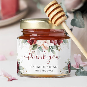 Burgundy and Blush Pink Floral Wedding Thank you Honey Jar Favors