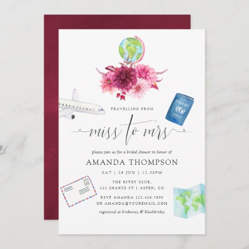 Burgundy and Blush Pink Miss To Mrs Bridal Shower Invitation