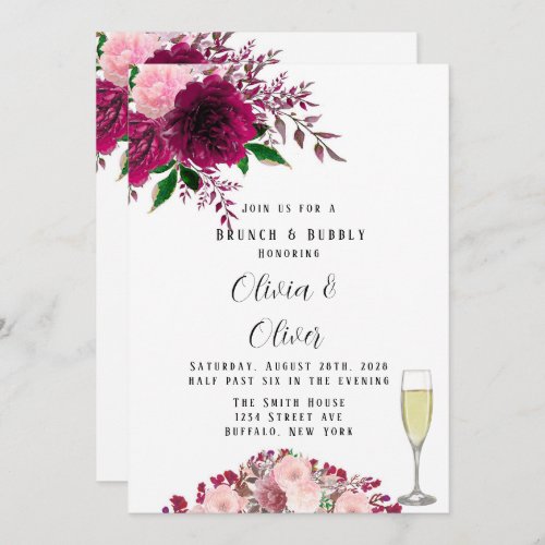Burgundy and Blush Pink Peony Brunch and Bubbly Invitation
