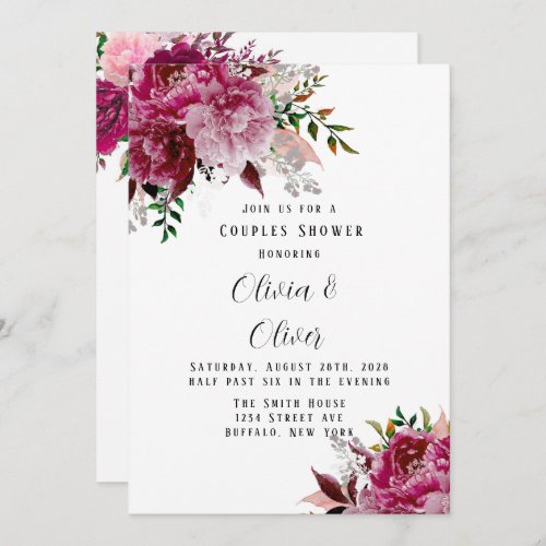 Burgundy and Blush Pink Peony Couples Shower Invitation